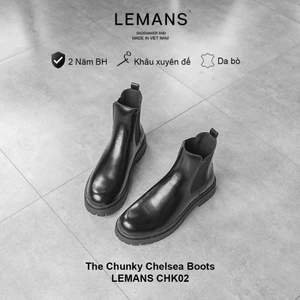 Giày nam CHUNKY CHELSEA Boots Lemans CHK02.2 Đế cao su tăng cao 4cm, da bò, BH 12T
