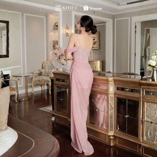 Đầm tiệc Khiết Style ren kim sa đính đá phủ lớp tơ châu sa rũ mềm quý phái KD383 KD383A