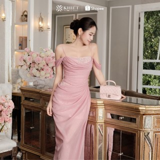 Đầm tiệc Khiết Style ren kim sa đính đá phủ lớp tơ châu sa rũ mềm quý phái KD383 KD383A