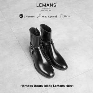 The Grain Fit Harness Boots Black LEMANS HB01 - Giày da bò - Bảo hành chính hãng 24 tháng trên toàn quốc