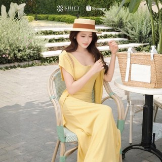 Set đầm thun len dài vàng phối kèm khăn choàng rời phóng trẻ trung năng động KS622B