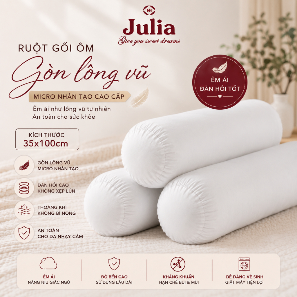 Ruột gối ôm gòn Lông vũ nhân tạo Micro Fiber Hàn Quốc ROM JULIA