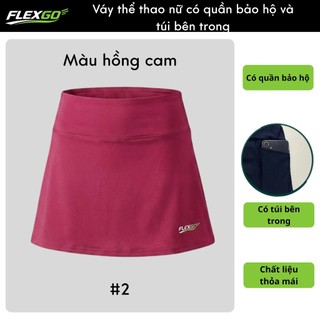 (Hỏa tốc HCM)Váy Quần Thể Thao Nữ Flexgo Cạp Cao Có Túi Điện Thoại - Váy Tennis, Pickleball, Chạy Bộ, Gym