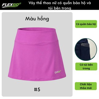 (Hỏa tốc HCM)Váy Quần Thể Thao Nữ Flexgo Cạp Cao Có Túi Điện Thoại - Váy Tennis, Pickleball, Chạy Bộ, Gym
