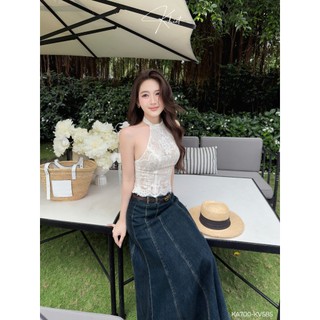 Áo ren họa tiết hoa trắng tinh tế cổ yếm phong cách nữ tính quyến rũ KA700
