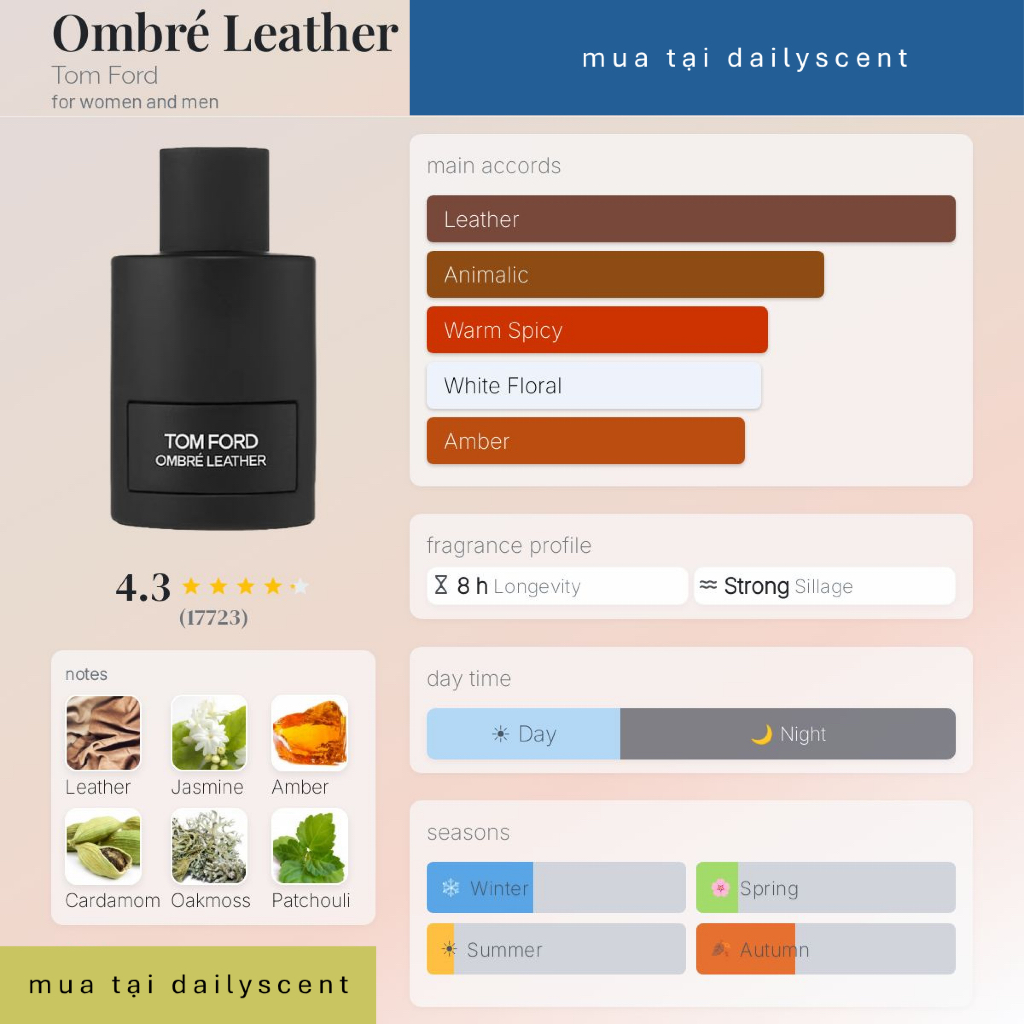 Nước hoa Ombree Leather 100ml EDP TF| Nước hoa nam| Nước hoa mùi da thuộc| Nước hoa nam lịch lãm| Dailyscent