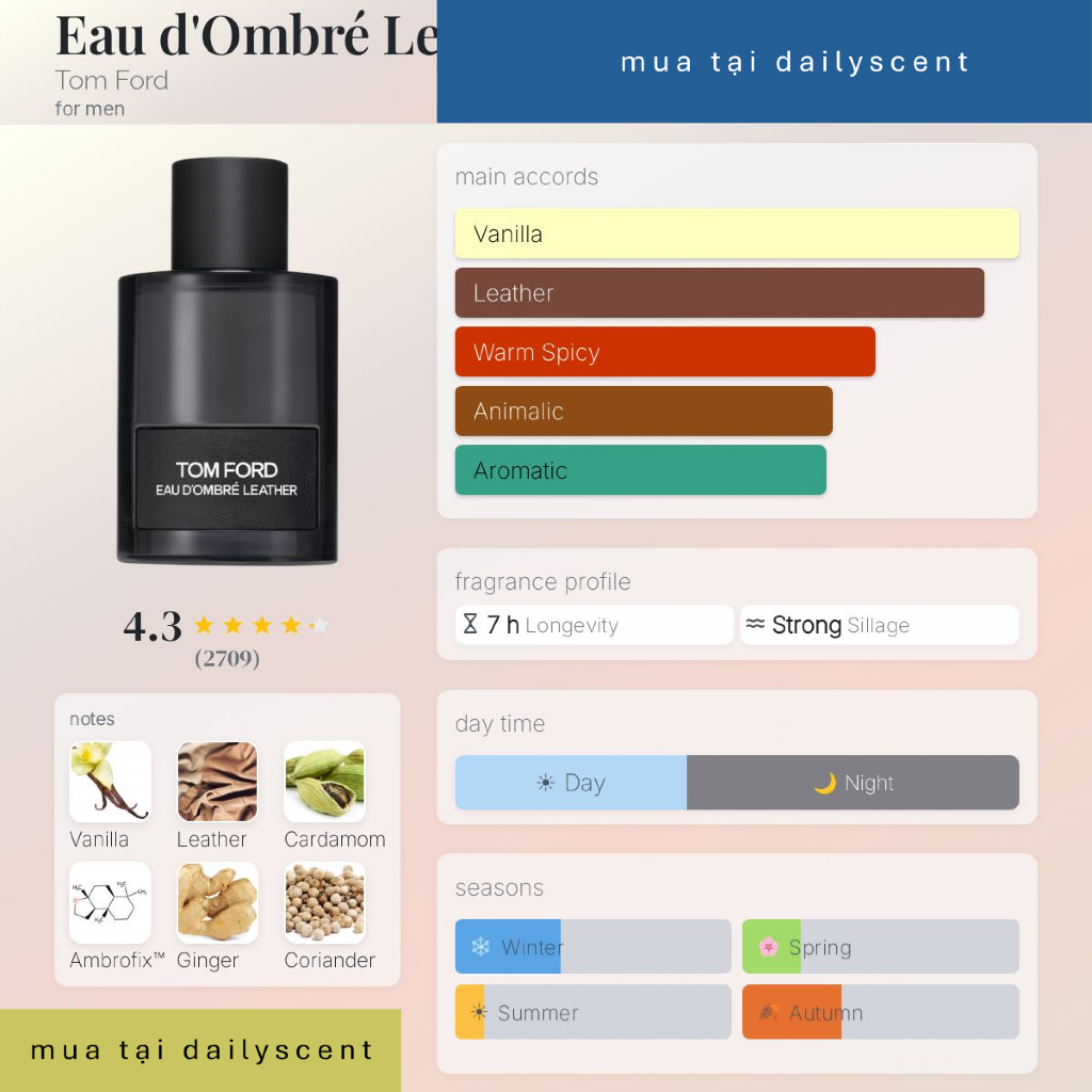 Nước hoa Ombree Leather 100ml EDP TF| Nước hoa nam| Nước hoa mùi da thuộc| Nước hoa nam lịch lãm| Dailyscent