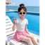 Bộ Bơi Tay Ngắn Bé Gái Kiểu Váy Xòe Dễ Thương, Trang Phục Đi Biển Chống Nắng Nhẹ Cho Bé