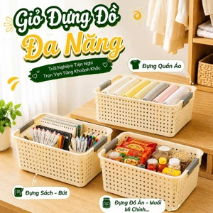 Giỏ nhựa đa kích thước đựng đồ đa năng, khay nhựa, rổ nhựa đựng đồ có tay cầm xám decor tối giản HomieTech