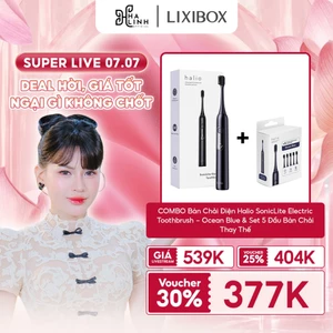 COMBO Bàn Chải Điện Halio SonicLite Electric Toothbrush - Ocean Blue & Set 5 Đầu Bàn Chải Thay Thế