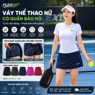 (Hỏa tốc HCM)Váy Quần Thể Thao Nữ Flexgo Cạp Cao Có Túi Điện Thoại - Váy Tennis, Pickleball, Chạy Bộ, Gym