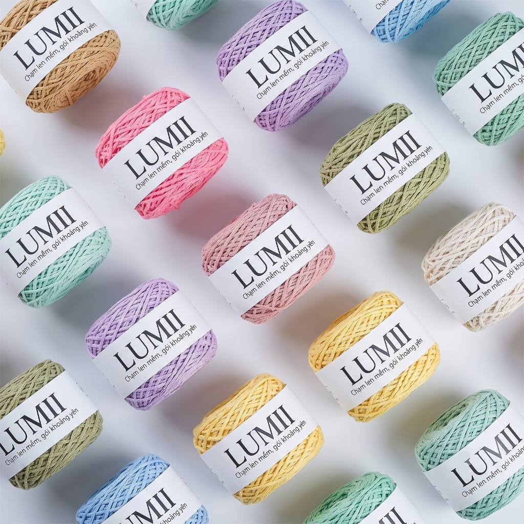 LUMII Len sợi cotton rỗng 2mm chất mềm nhẹ, đứng form chuyên móc túi xách tote Hàn Quốc