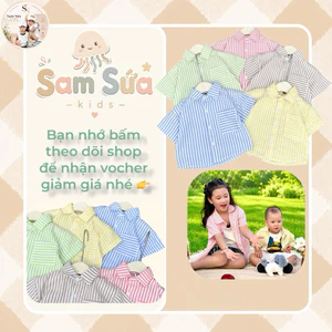 {HÀNG SẴN}✨ ÁO SƠ MI SỌC KẺ CHO BÉ – Chất Đũi Nhăn Mềm Mát, Thấm Hút Mồ Hôi, Phong Cách Basic | Sam Sứa Kids