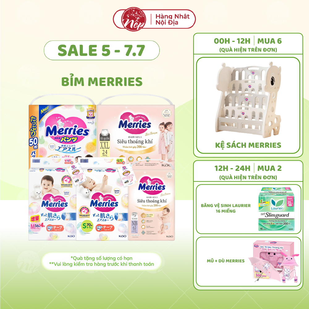 [HCM] [CỘNG MIẾNG] Tã/bỉm quần Merries NB76+6/S70+6 /M56+4/ M52+6/L44+6/XL38+6 - nepshop1