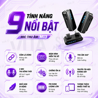 MIC THU ÂM Không Dây VUASI M13 Có 2 Cổng Thu Dùng Cho Nhiều Dòng Máy Hỗ Trợ Livestream, Quay Video