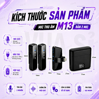MIC THU ÂM Không Dây VUASI M13 Có 2 Cổng Thu Dùng Cho Nhiều Dòng Máy Hỗ Trợ Livestream, Quay Video