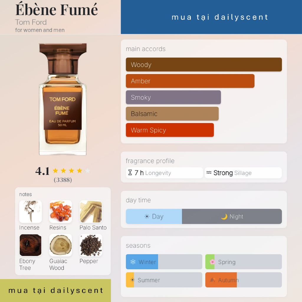 Nước hoa Ebene Fume 50ml EDP TF| Nước hoa nam| Nước hoa mùi gỗ| Nước hoa nam lịch lãm| Dailyscent
