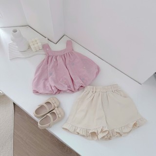 Quần áo trẻ em, Set hồng thêu hoa quần bèo cho bé gái 9-21kg S2167 Tiểu Yến KID