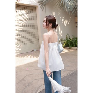 Áo Hai Dây Trắng Blanche Phối Ren Thêu Nơ Bản Lớn Form Suông Nữ Tính Khánh An Clothing