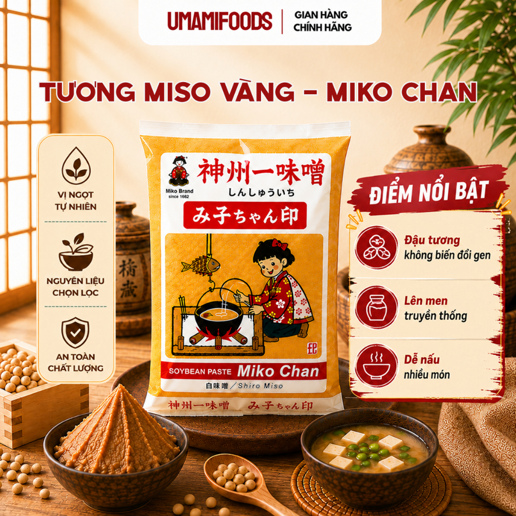 Đậu Tương Lên Men Miko Chan 1kg (Shinsyu-ichi Miso) | Tương Miso Nhật Bản | Nấu Súp Miso, Ướp Thịt, Làm Sốt