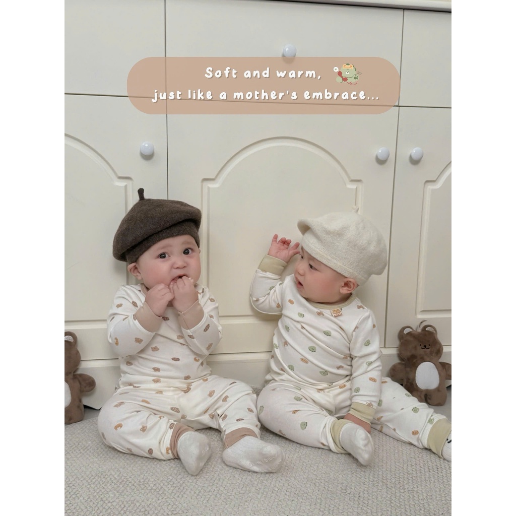 Bộ Dài Tay Cho Bé Embes, Bộ Thu Đông In Họa Tiết Chất Cotton Mềm Mịn Cho Bé Trai Bé Gái Từ 8-18kg