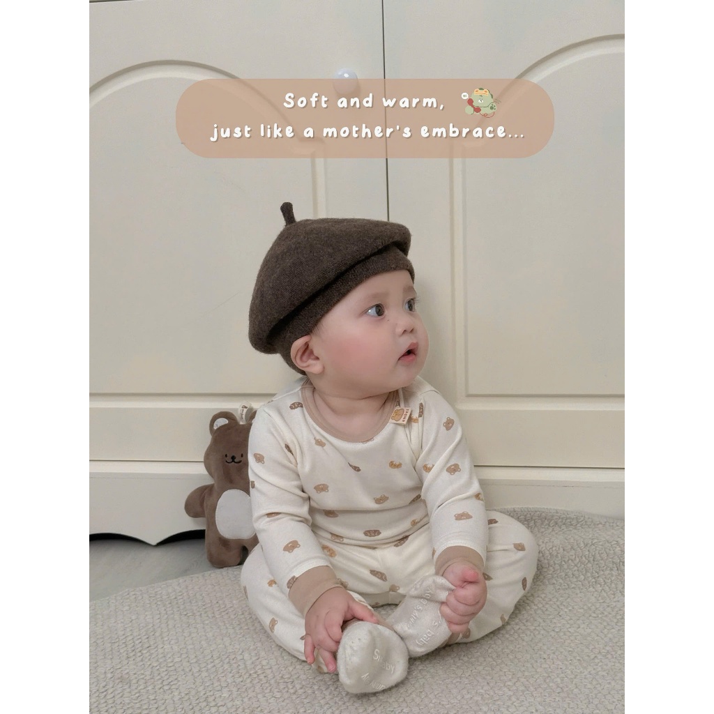 Bộ Dài Tay Cho Bé Embes, Bộ Thu Đông In Họa Tiết Chất Cotton Mềm Mịn Cho Bé Trai Bé Gái Từ 8-18kg