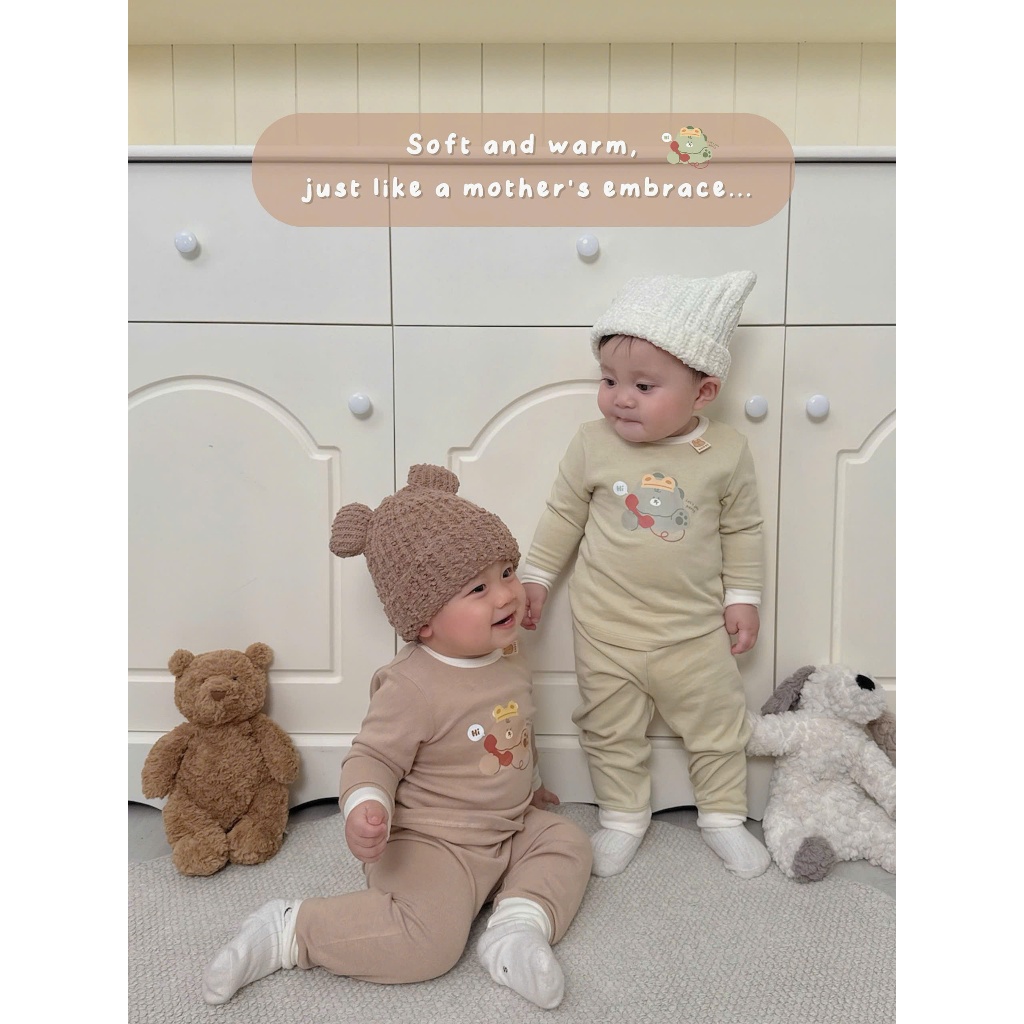 Bộ Dài Tay Cho Bé Embes, Bộ Thu Đông In Họa Tiết Chất Cotton Mềm Mịn Cho Bé Trai Bé Gái Từ 8-18kg