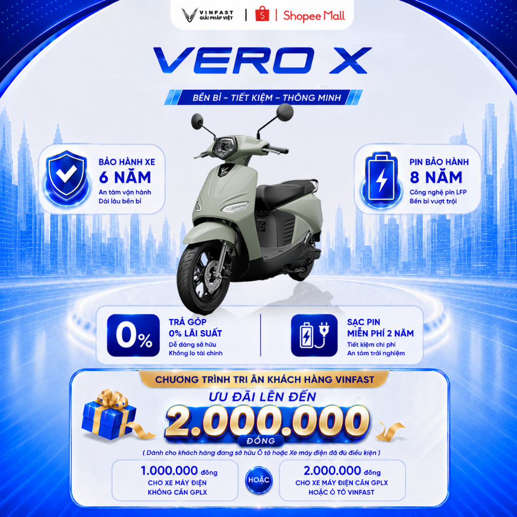Xe Máy Điện VinFast VeroX - 70km/h - SmartKey - Màn hình TFT | Shopee ...