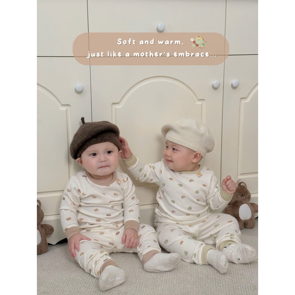 Bộ Dài Tay Cho Bé Embes, Bộ Thu Đông In Họa Tiết Chất Cotton Mềm Mịn Cho Bé Trai Bé Gái Từ 8-18kg