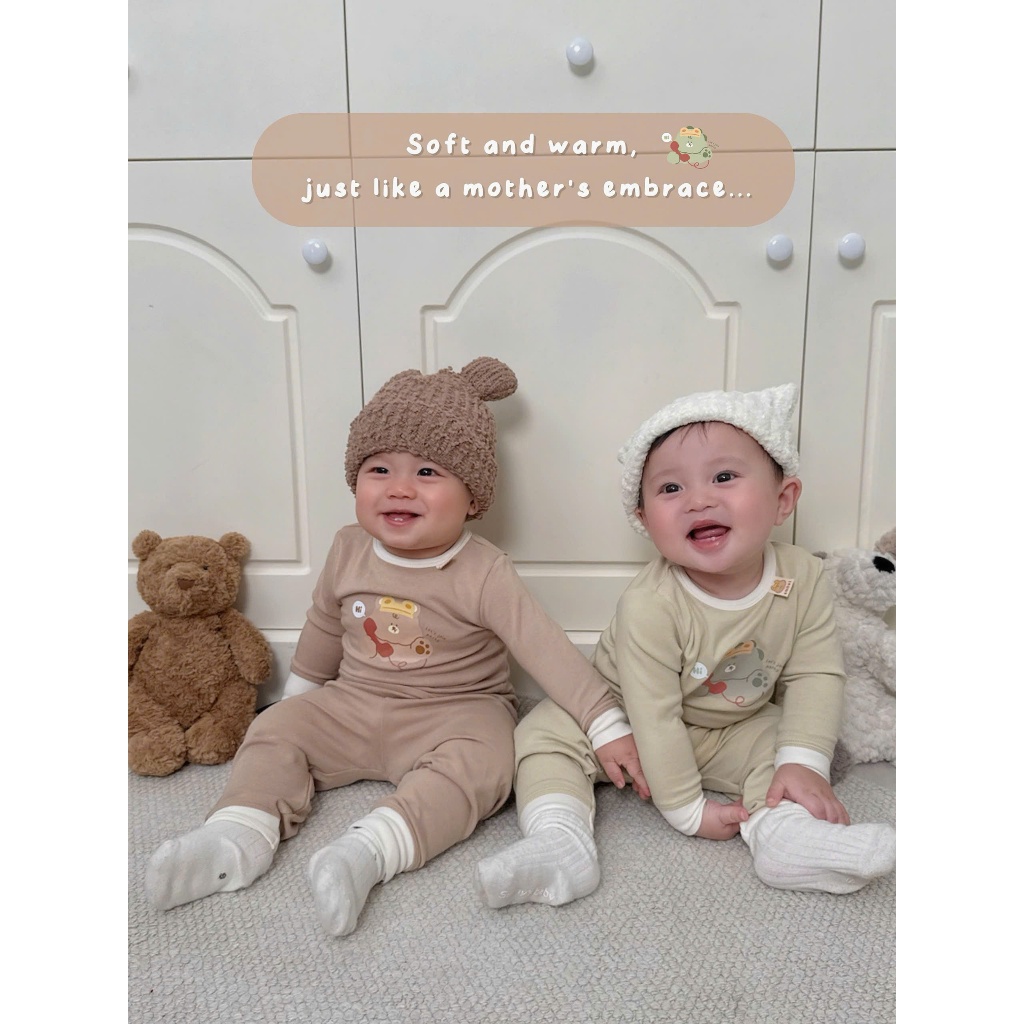 Bộ Dài Tay Cho Bé Embes, Bộ Thu Đông In Họa Tiết Chất Cotton Mềm Mịn Cho Bé Trai Bé Gái Từ 8-18kg