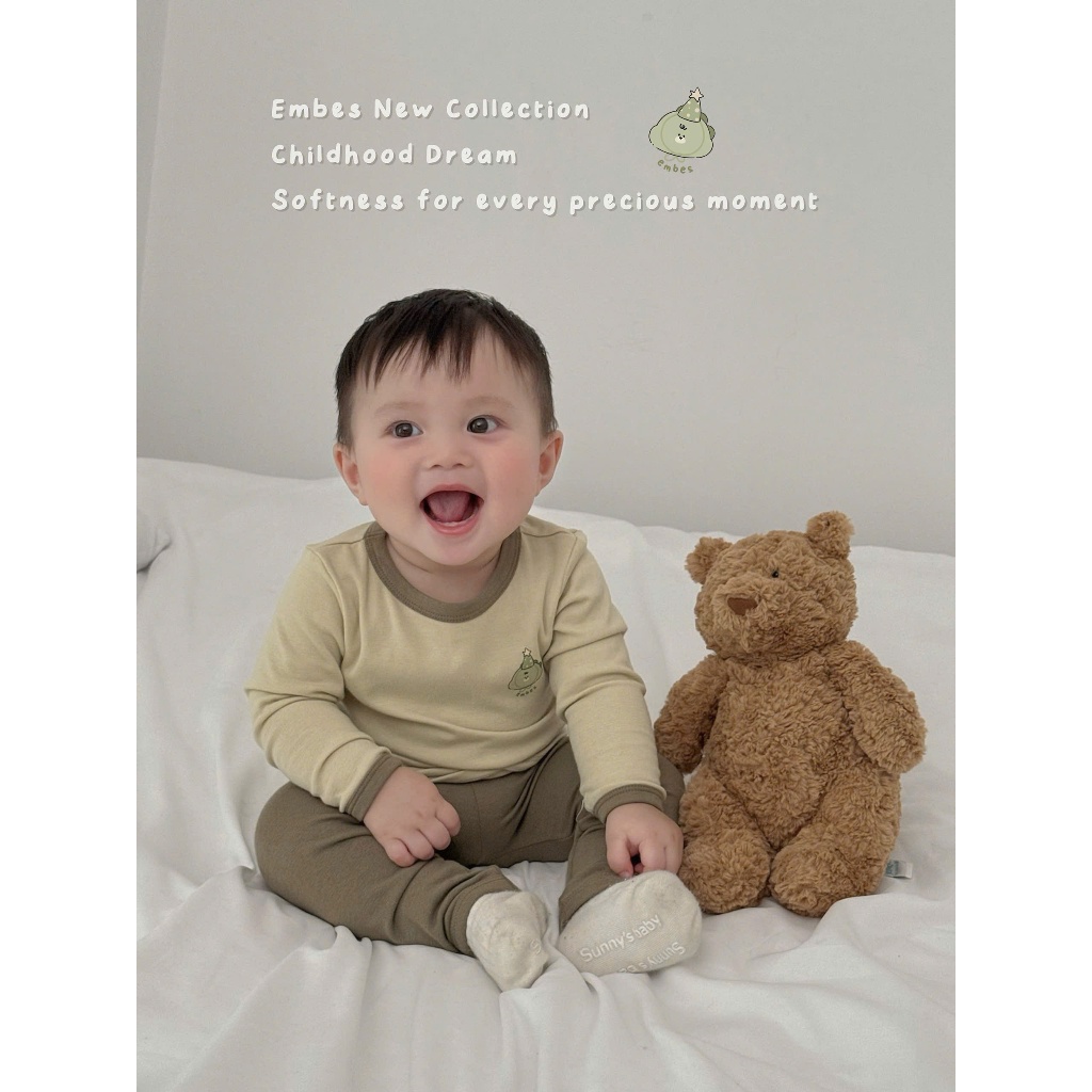 Đồ Bộ Cho Bé Trai Embes, Bộ Thu Đông Dài Tay Phối Màu Chất Cotton Mềm Mại Cho Bé Trai Size Từ 8-18kg