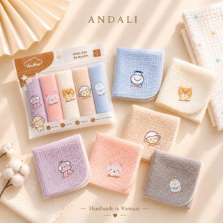 Túi 5 khăn xô màu Muslin anchee siêu mềm, thấm hút tốt cho bé