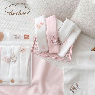 Túi 5 KHĂN SỮA SỢI TRE ANCHEE 2 LỚP cao cấp mềm mại, thấm hút tốt cho bé kích thước 30x30cm