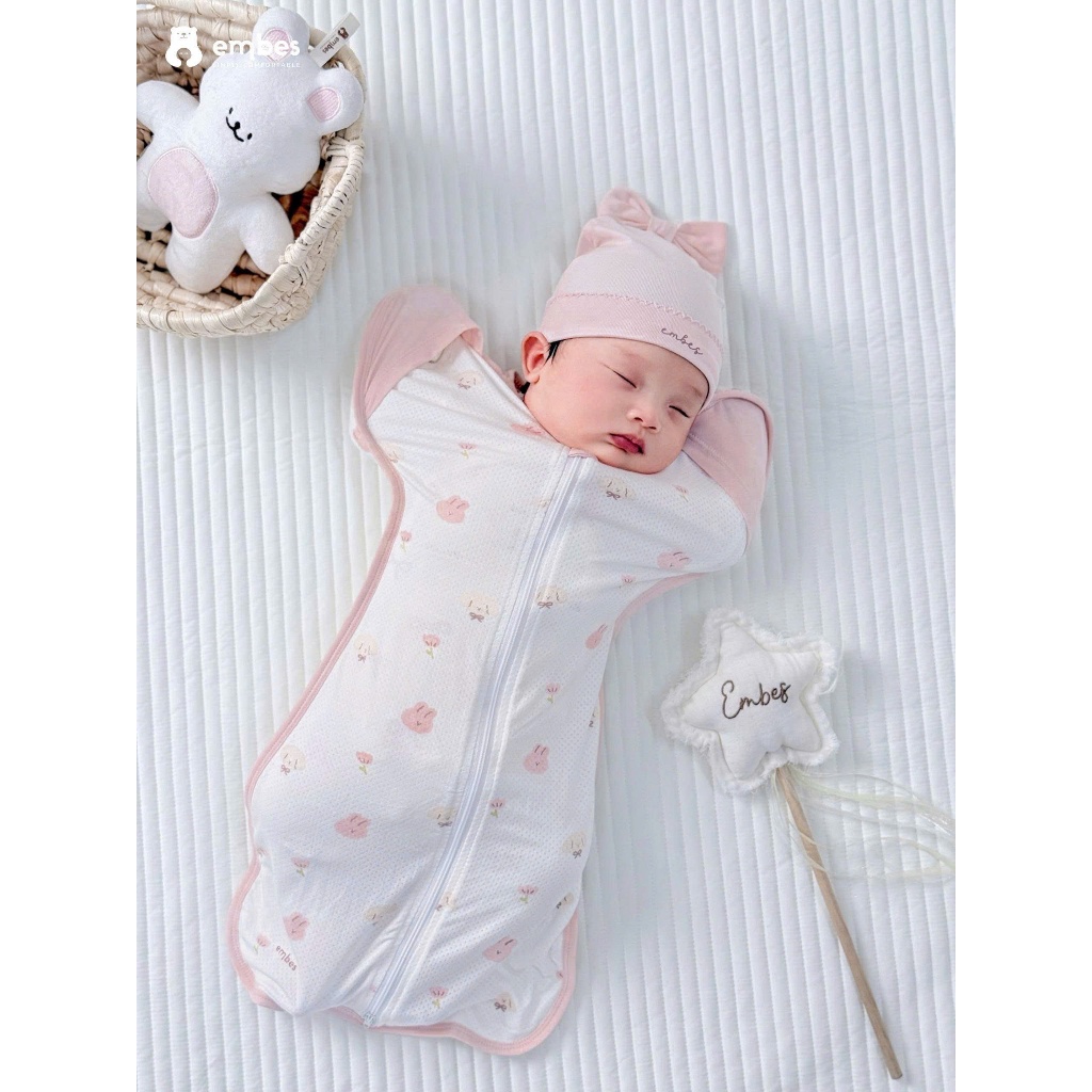 Nhộng Chũn Cho Bé Sơ Sinh Embes, Túi Ngủ Chất Cotton Mềm Thông Hơi Cho Bé Sơ Sinh Từ 0-6 Tháng