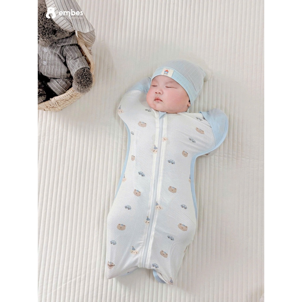 Nhộng Chũn Cho Bé Sơ Sinh Embes, Túi Ngủ Chất Cotton Mềm Thông Hơi Cho Bé Sơ Sinh Từ 0-6 Tháng