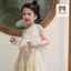 Set bộ bé gái áo váy 2 màu be & xanh, vải tơ nhăn, từ 8-37kg