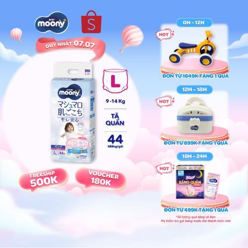 Tã quần cao cấp Moony Bé Gái L44/XL38/XXL26 - Nhập khẩu Nhật Bản