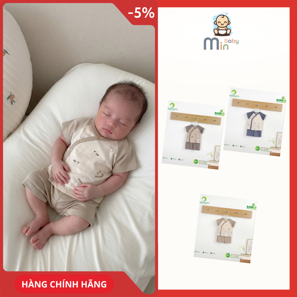 Bộ Sơ Sinh Cài Chéo Anminaza Vải Hoạ Tiết Hình In Đáng Yêu,Mềm Mịn Và Co Dãn - Hàng Chính Hãng AMI0405