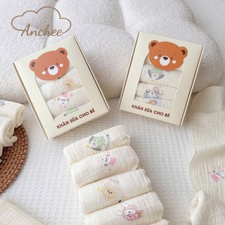 Hộp 5 khăn sữa 4 lớp xô Muslin Anchee, thấm hút tốt, siêu mềm cho bé