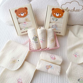 Hộp 5 khăn sữa 4 lớp xô Muslin Anchee, thấm hút tốt, siêu mềm cho bé