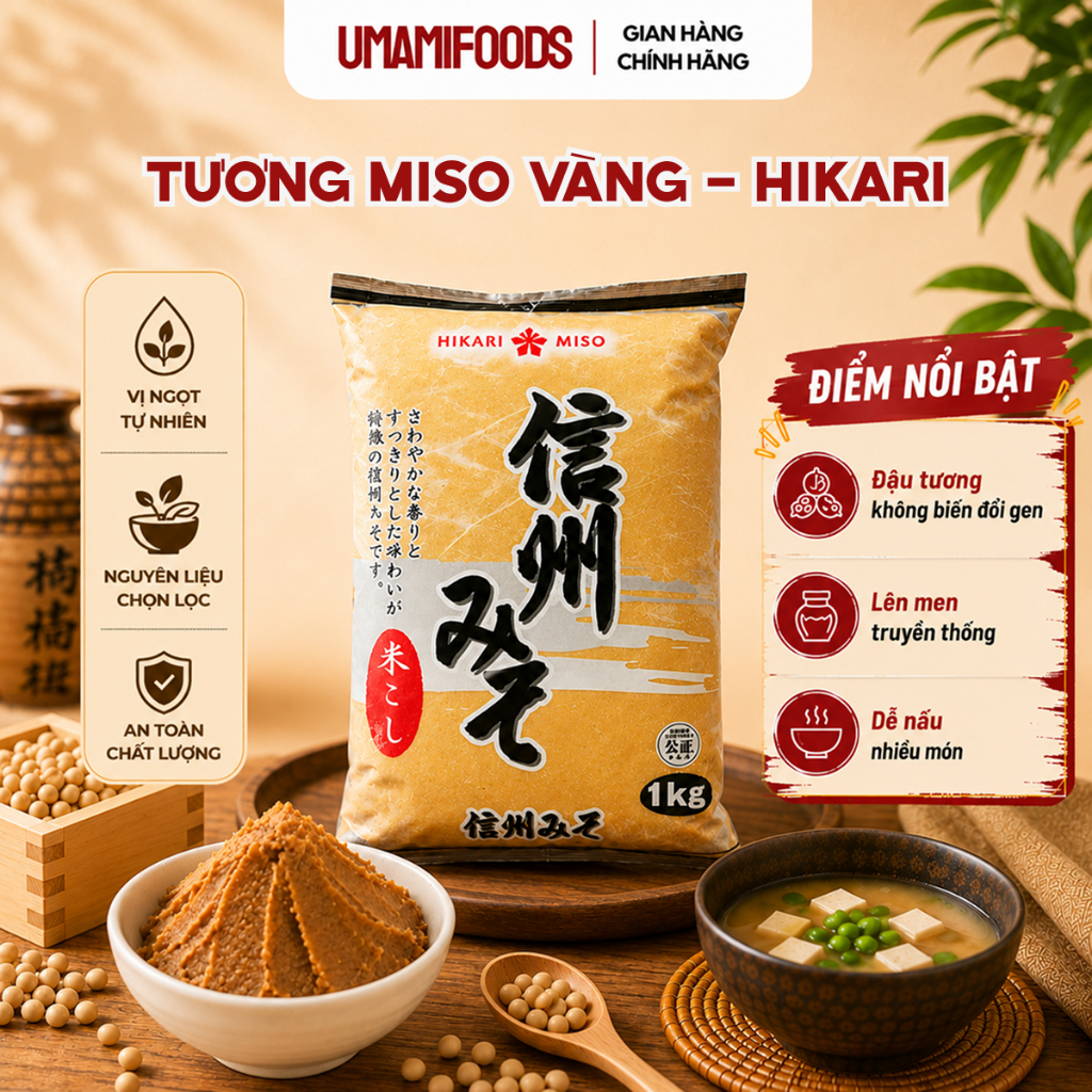Đậu Tương Lên Men Hikari 1kg (Shinsyu-ichi Miso) | Tương Miso Nhật Bản | Nấu Súp Miso, Ướp Thịt, Làm Sốt