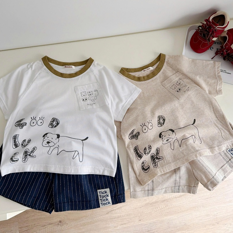 Set bộ cộc tay bé trai 1-6 tuổi Miniumbaby mix túi ngực in hình cún cute, chất cotton mềm mát SB2694