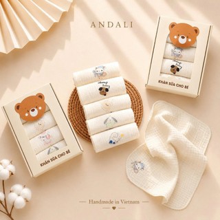 Hộp 5 khăn sữa 4 lớp xô Muslin Anchee, thấm hút tốt, siêu mềm cho bé