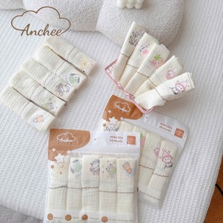 Set 5 Khăn sữa Muslin in hình ngộ nghĩnh Anchee cho bé mềm mại, xinh xắn