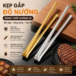 Kẹp gắp đồ nướng bằng thép không gỉ bóng loáng siêu đẹp kiểu Nhật 19/24/29cm