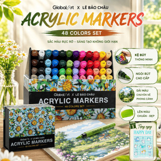 Hộp 48 Màu Acrylic Markers GLOBAL ART x LÊ BẢO CHÂU Cao Cấp Chồng Dễ Dàng, Blend Màu Tốt, Màu Sắc Tươi Sáng, Khô Nhanh