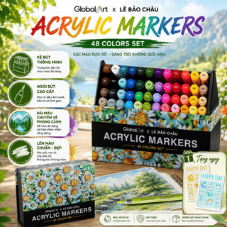 [Global Art x Lê Bảo Châu] Acrylic Marker Cao Cấp 48 Màu Dải Màu Tươi Sáng, Blend Màu Tốt, Chồng Màu Dễ Dàng Hạn Chế Tắc
