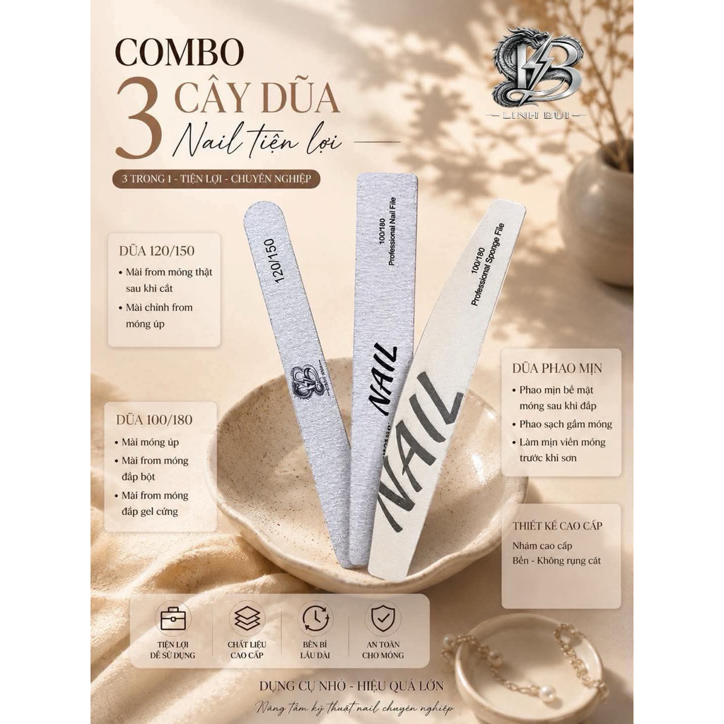combo 3 cây dũa Nail đầy đủ _Linh Bùi