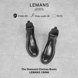 Giày da bò Chelsea Boots Black LEMANS CB66, Đế tăng cao 4cm độc quyền, ống 18cm, BH 24T
