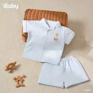 Bộ đồ pijama bé trai chất liệu cotton mềm mịn thoáng mát, thêu hình hươu cao cổ dễ thương [0050]